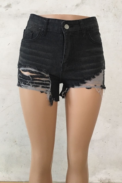 Womens Summer High Rise Destroyed Ripped Denim Shorts