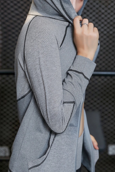 Womens Trendy Colorblock Yoga Sport Training Slim Fit Zip Up Hoodie
