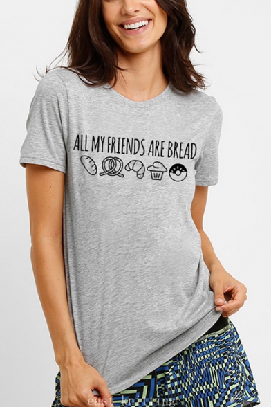 

All My Friends Are Bread Funny Letter Print Cotton Loose Graphic Tee, Black;burgundy;white;gray, LC545385