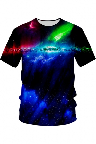Cool Glaring Galaxy 3D Print Round Neck Short Sleeve Casual Leisure T-Shirt