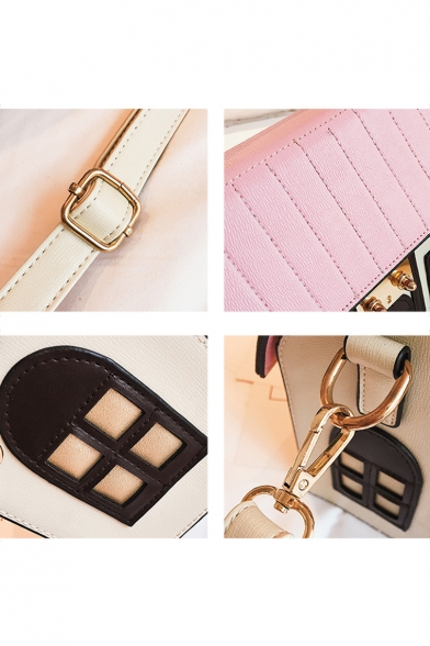 Designer Creative Colorblock House Shaped PU Leather Crossbody Satchel Handbag 21*19*10 CM