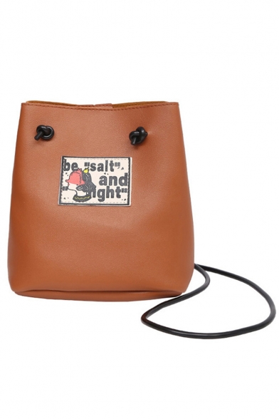 Fashion Figure Letter Printed PU Leather Crossbody Bucket Bag 21*19*10 CM