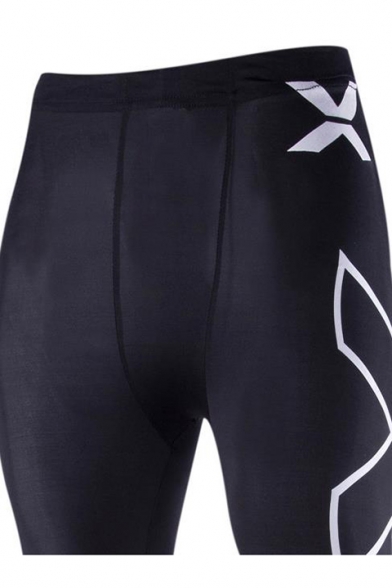 Fashion Letter X Printed Quick Drying Black Skinny Cycling pants