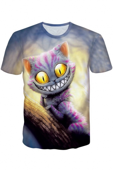 Funny Cute Cat 3D Print Round Neck Short Sleeve Fitted Tee