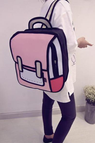 Girls Preppy Style Comic Anime Colorblock 3D Backpack 35*40*20cm