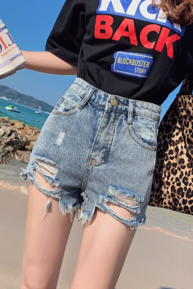 Girls Summer Fashion Destroyed Ripped Fitted Denim Shorts