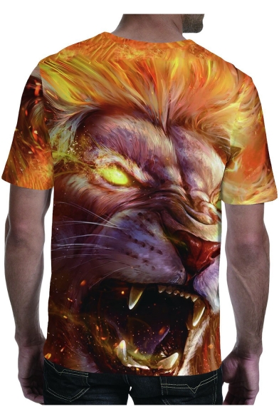 Guys Cool Yellow Tiger 3D Printed Round Neck Short Sleeve Basic T-Shirt