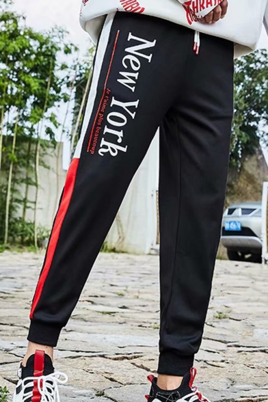 Guys Trendy Colorblock Patched Side Letter NEW YORK Printed Casual Sweatpants