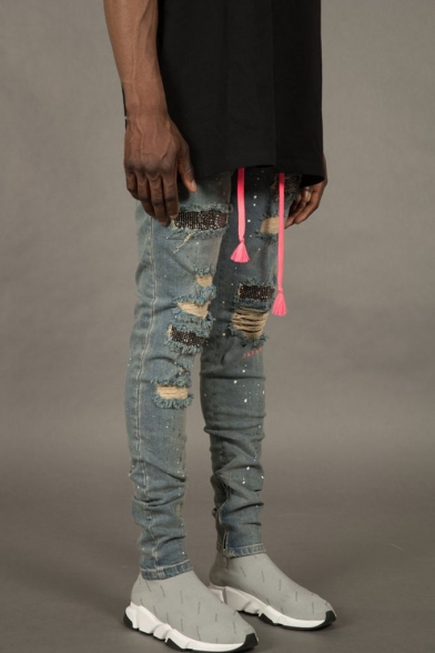mens blue spray on skinny jeans