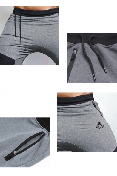 Men's Fashion Colorblock Pleated Patched Logo Printed Drawstring Waist Skinny Sports Pencil Pants