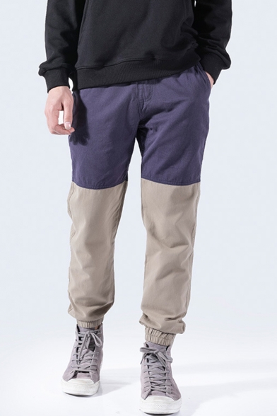 Men's New Fashion Color Block Elastic Cuffs Drawstring Waist Relaxed Casual Track Pants