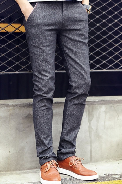 Men's New Fashion Contrast Striped Waist Grey Slim Fitted Casual Dress Pants