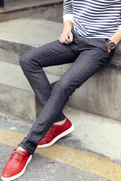 Men's New Fashion Contrast Striped Waist Grey Slim Fitted Casual Dress Pants