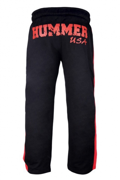 Men's New Fashion Letter HUMMER USA Printed Contrast Stripe Side Loose Fit Casual Running Sweatpants