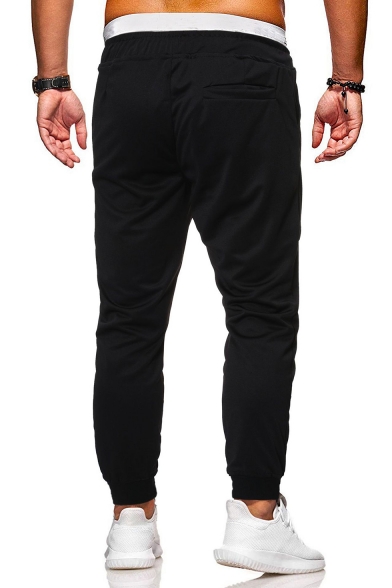 Men's New Fashion Pleated Zipper Embellished Simple Plain Black Drawstring Waist Casual Sports Pencil Pants