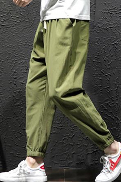 Men's New Fashion Simple Plain Drawstring Waist Elastic Cuffs Casual Loose Tapered Pants