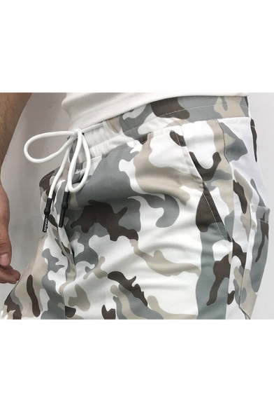 Men's Popular Fashion Camouflage Printed Drawstring Waist White Slim Casual Cotton Pencil Pants