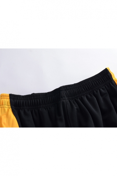 Men's Popular Fashion Colorblock Logo Printed Elastic Waist Black Casual Loose Basketball Shorts