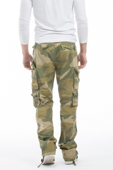 Men's Popular Fashion Cool Camouflage Printed Army Green Multi-pocket Tactical Trousers Cargo Pants
