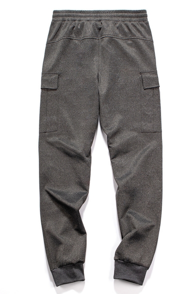Men's Simple Fashion Stripe Stitching Detail Grey Cotton Drawstring Waist Relaxed Sweatpants