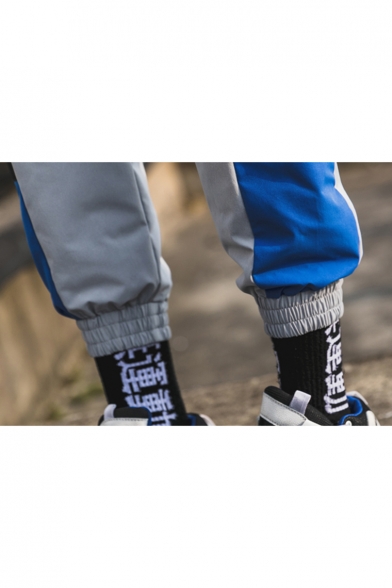 Men's Street Style Fashion Colorblock Patched Drawstring Waist Elastic Cuffs Casual Loose Track Pants