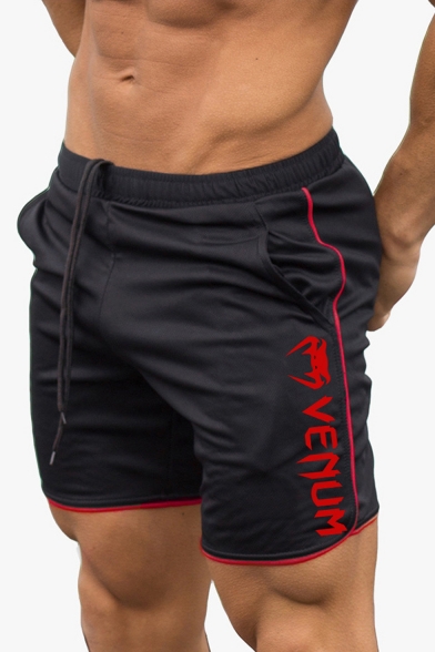 Men's Summer Trendy Letter Venum Printed Drawstring Waist Sports Active Shorts