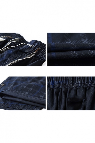 Men's Summer Trendy Plaid Pattern Zipped Pocket Side Elastic Waist Casual Cotton Shorts
