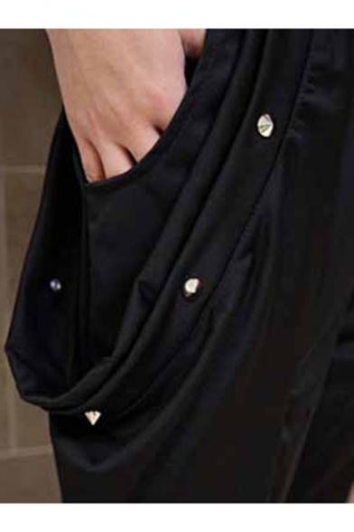 Men's Trendy Simple Plain Rhinestone Embellished Pleated Detail Black Baggy Low Crotch Harem Pants