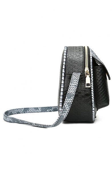 New Fashion Colorblock Crocodile Pattern Pocket Front Zipper Crossbody Bag 20*11*18 CM