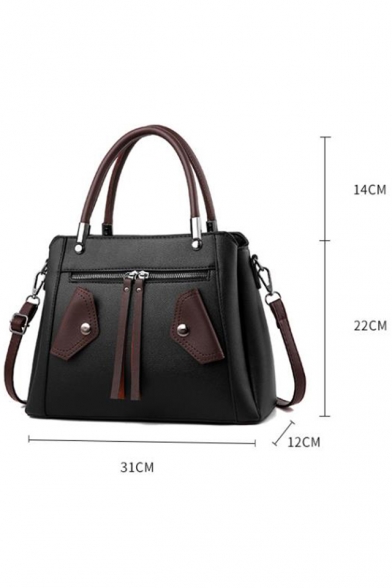 New Fashion Colorblock Zipper Pocket Embellishment Commuter Satchel Handbag 31*12*22 CM