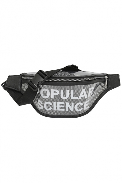 New Fashion Letter POPULAR SCIENCE Printed Transparent Plastic Beach Bag Waterproof Crossbody Belt Bag 38*15*1 CM
