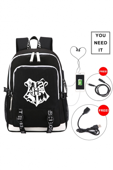 New Popular Letter Printed Creative USB Charging School Bag Backpack for Students 30*15*44cm