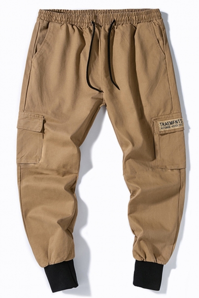 New Stylish Letter Patchwork Flap Pocket Side Elastic Cuffs Men's Casual Hip Pop Cotton Cargo Pants