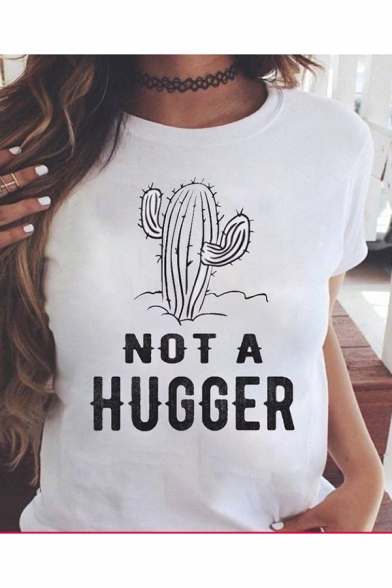 NOT A HUGGER Cactus Print Short Sleeve White Graphic Tee