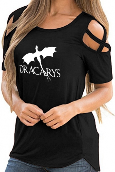Popular Dragon Dracarys Pattern Rund Neck Hollow Short Sleeve T-Shirt