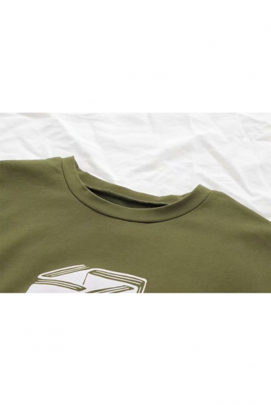Simple Letter BOOK STAND Short Sleeve Green Graphic T-Shirt