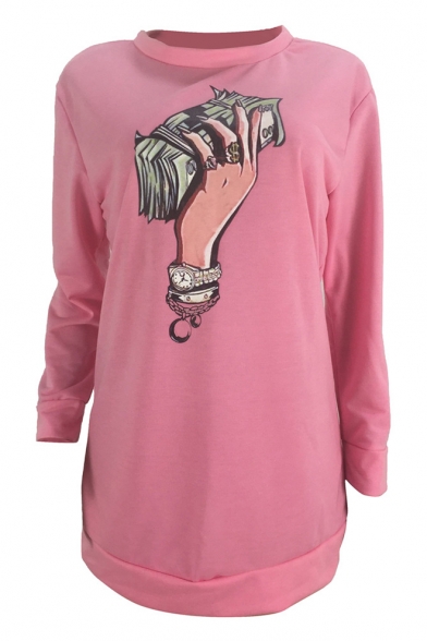 Street Fashion Hand Cash Printed Womens Round Neck Long Sleeve Casual Sweatshirt