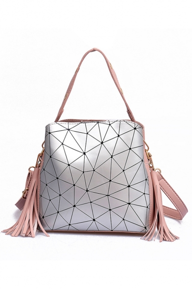 Stylish Geometric Luminous Pattern Tassel Embellishment Bucket Handbag 22*19*10 CM