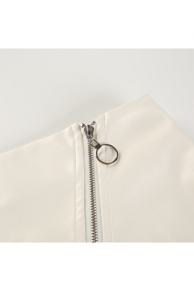 Summer Girls Cool Zipper Embellished Mini Bodycon White Skirt