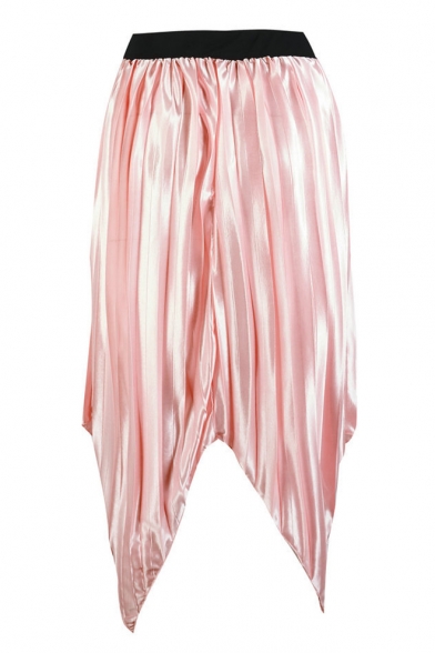 Summer Hot Fashion Simple Plain Midi Asymmetrical Pleated Skirt