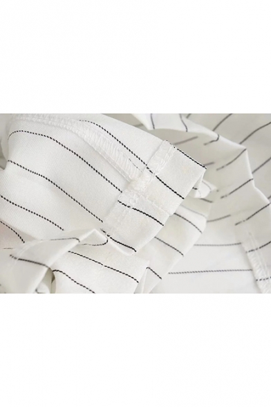 Summer Hot Fashion White High Waist Stripped Print Button Detail Zip-Side Mini Chic Skirt