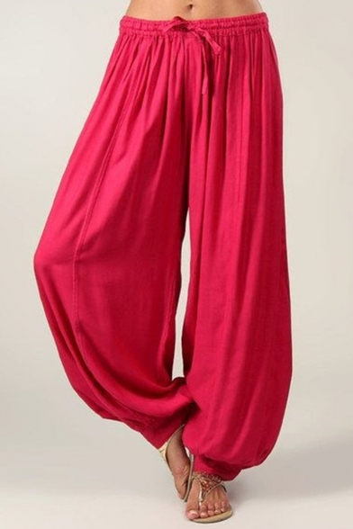 Summer Fashion Tie-Waist Plain Loose Dance Bloomers Pants
