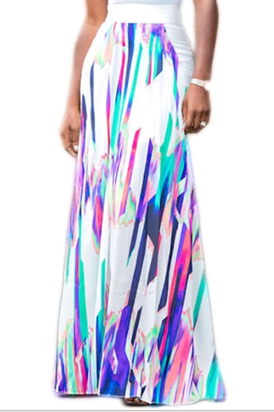 Summer Hot Trendy Tie Dye Elastic High Waist Maxi Flare Skirt