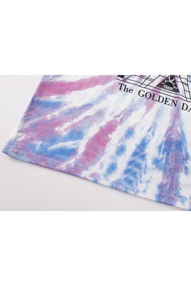 The Golden Dawn Sun Print Purple Tie Dye Short Sleeve Round Neck Tee
