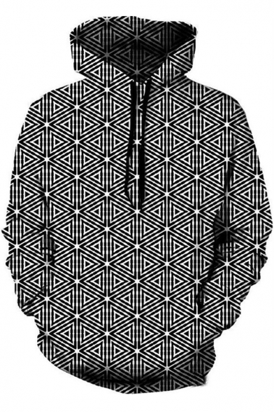 Trendy 3D Geometric Printed Long Sleeve Black Sport Loose Hoodie