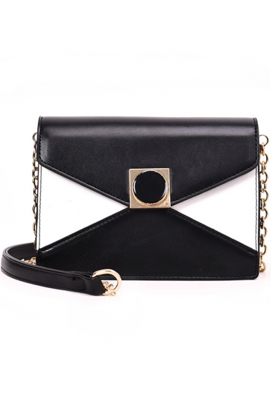 Trendy Color Block PU Leather Button Embellishment Square Crossbody Bag with Chain Strap 19*14*8 CM