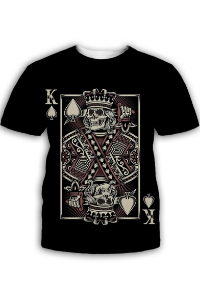 Unique Funny Skull Poker Card Printed Black Short Sleeve T-Shirt