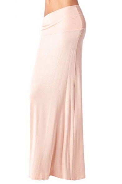 Womens Hot Fashion Simple Solid Color Candy Color Maxi Floor Length Bodycon Skirt
