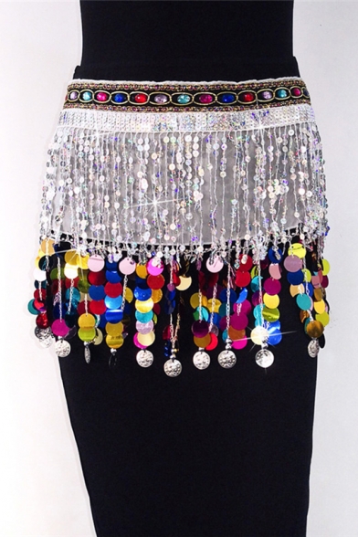 Womens Hot Popular Glitter Sequined Tassel Hem Mini Beading Skirt