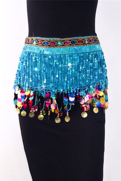 Womens Hot Popular Glitter Sequined Tassel Hem Mini Beading Skirt
